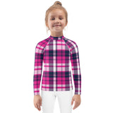 Hot Pink and Navy Blue Preppy Surfer Plaid Kids Rash Guard – Eco Swim Shirt by Extremely Stoked®