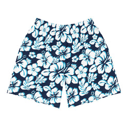 Men’s Navy Blue, Aqua Blue & White Hawaiian Eco Athleisure Shorts | Extremely Stoked®