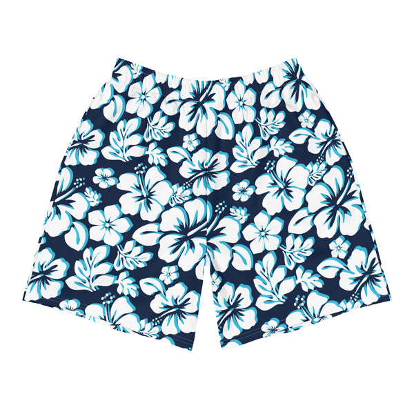 Men’s Navy Blue, Aqua Blue & White Hawaiian Eco Athleisure Shorts | Extremely Stoked®