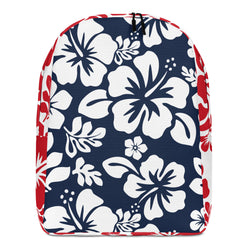 Navy Blue and Red Hawaiian Print Backpack