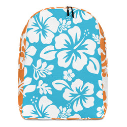Aqua Blue and Orange Hawaiian Print Backpack
