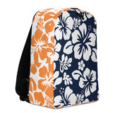 Navy Blue and Orange Hawaiian Print Backpack