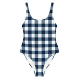 Navy Blue and White Preppy Gingham Women's One-Piece Swimsuit – Eco Swimwear by Extremely Stoked®