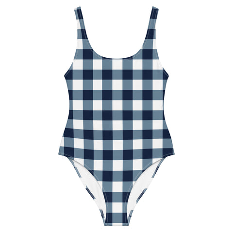 Navy Blue and White Preppy Gingham Women's One-Piece Swimsuit – Eco Swimwear by Extremely Stoked®
