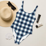 Navy Blue and White Preppy Gingham Women's One-Piece Swimsuit – Eco Swimwear by Extremely Stoked®