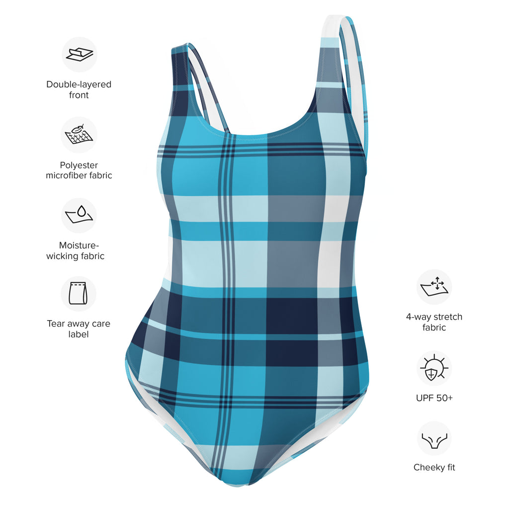 ★ PISCESS★ Active plaid check one piece swimsuit ivory 50 PISCESS [Active] Plaid Check One-Piece Swimsuit - Blue