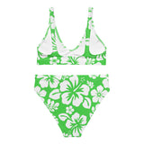 White Hawaiian Flowers on Lime Green High Waisted Bikini - Extremely Stoked