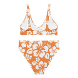 White Hawaiian Flowers on Orange High Waisted Bikini - Extremely Stoked