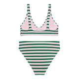 Green and Soft Pink Beach Stripes High Waisted Bikini - Extremely Stoked