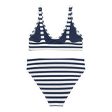 Navy Blue and White Beach Stripes High Waisted Bikini - Extremely Stoked