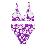 White Hawaiian Flowers on Purple High Waisted Bikini – Eco Swimwear by Extremely Stoked®