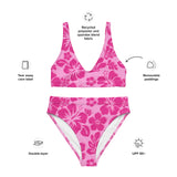 Raspberry and Pink Hawaiian Flowers High Waisted Bikini - Extremely Stoked