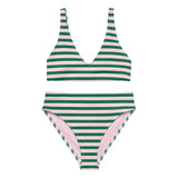Green and Soft Pink Beach Stripes High Waisted Bikini - Extremely Stoked
