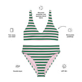 Green and Soft Pink Beach Stripes High Waisted Bikini - Extremely Stoked