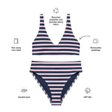 Navy Blue and Soft Pink Beach Stripes High Waisted Bikini - Extremely Stoked