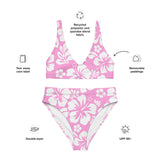 White Hawaiian Flowers on Pink High Waisted Bikini - Extremely Stoked