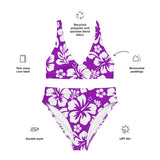 White Hawaiian Flowers on Purple High Waisted Bikini - Extremely Stoked