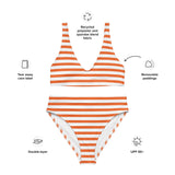 Orange and White Beach Stripes High Waisted Bikini - Extremely Stoked