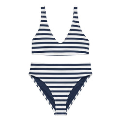 Navy Blue and White Beach Stripes High Waisted Bikini - Extremely Stoked