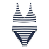 Navy Blue and White Beach Stripes High Waisted Bikini - Extremely Stoked