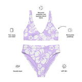 White and Lavender Hawaiian Flowers High Waisted Bikini - Extremely Stoked
