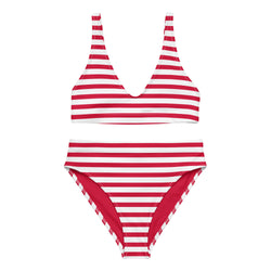 Red and White Beach Stripes High Waisted Bikini – Eco Swimwear by Extremely Stoked®