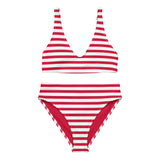 Red and White Beach Stripes High Waisted Bikini – Eco Swimwear by Extremely Stoked®