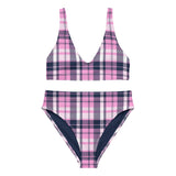 Pink and Navy Blue Preppy Surfer Girl Plaid High Waisted Bikini – Eco Swimwear by Extremely Stoked®