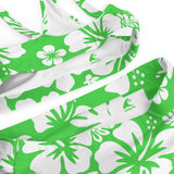 White Hawaiian Flowers on Lime Green High Waisted Bikini - Extremely Stoked