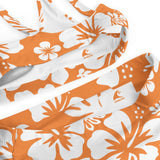 White Hawaiian Flowers on Orange High Waisted Bikini - Extremely Stoked