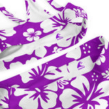 White Hawaiian Flowers on Purple High Waisted Bikini - Extremely Stoked