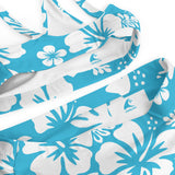 White Hawaiian Flowers on Aqua Ocean Blue High Waisted Bikini - Extremely Stoked