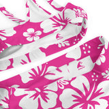 White Hawaiian Flowers on Hot Pink High Waisted Bikini – Eco Swimwear by Extremely Stoked®