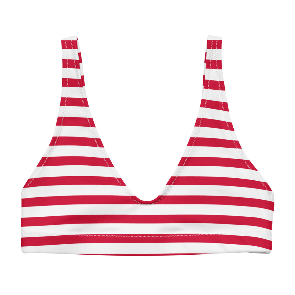 Red and White Beach Striped Halter Bikini Top Eco Swimwear