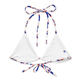 Royal Blue, Orange & White Hawaiian Flowers String Bikini Swimsuit Top – Eco Swimwear by Extremely Stoked®