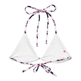 Navy Blue, Hot Pink and White Hawaiian Flowers String Bikini Swimsuit Top – Eco Swimwear by Extremely Stoked®