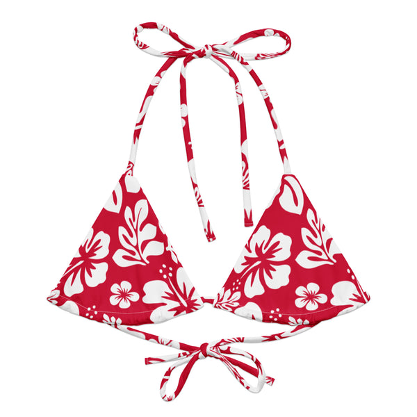 Red and White Hawaiian Flowers String Bikini Swimsuit Top – Eco Swimwear by Extremely Stoked®