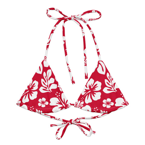 Red and White Hawaiian Flowers String Bikini Swimsuit Top – Eco Swimwear by Extremely Stoked®