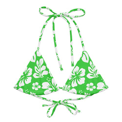 Lime Green and White Hawaiian Flowers String Bikini Swimsuit Top – Eco Swimwear by Extremely Stoked®