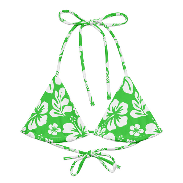 Lime Green and White Hawaiian Flowers String Bikini Swimsuit Top – Eco Swimwear by Extremely Stoked®