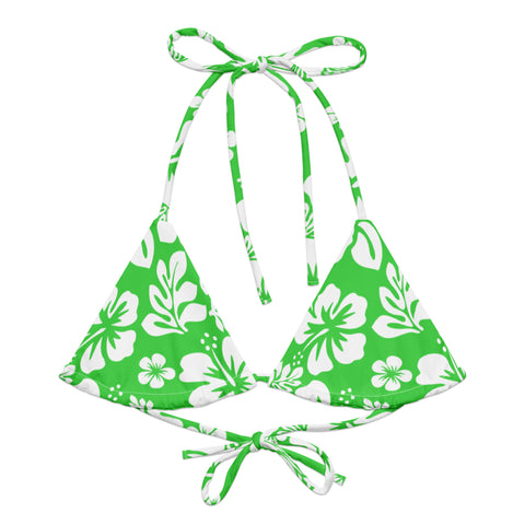 Lime Green and White Hawaiian Flowers String Bikini Swimsuit Top – Eco Swimwear by Extremely Stoked®