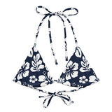 Navy Blue and White Hawaiian Flowers String Bikini Swimsuit Top – Eco Swimwear by Extremely Stoked®