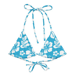 Aqua Blue and White Hawaiian Flowers String Bikini Swimsuit Top – Eco Swimwear by Extremely Stoked®