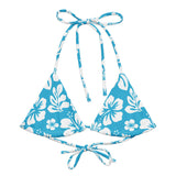Aqua Blue and White Hawaiian Flowers String Bikini Swimsuit Top – Eco Swimwear by Extremely Stoked®