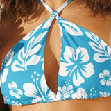 Aqua Blue and White Hawaiian Flowers String Bikini Swimsuit Top – Eco Swimwear by Extremely Stoked®