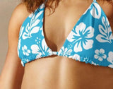 Aqua Blue and White Hawaiian Flowers String Bikini Swimsuit Top – Eco Swimwear by Extremely Stoked®