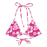 Pink and White Hawaiian Flowers String Bikini Swimsuit Top – Eco Swimwear by Extremely Stoked®