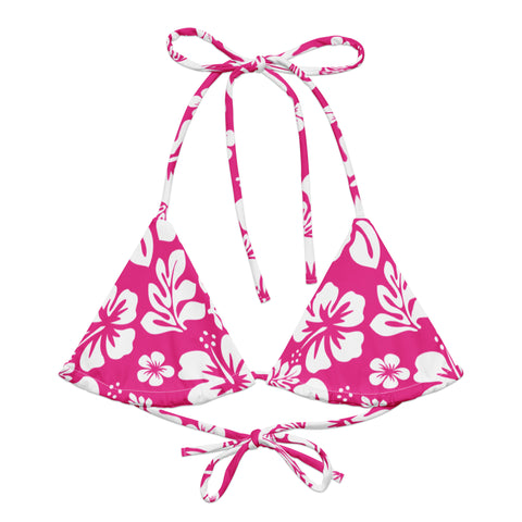 Pink and White Hawaiian Flowers String Bikini Swimsuit Top – Eco Swimwear by Extremely Stoked®
