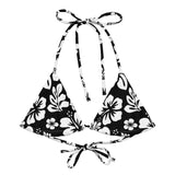 Black and White Hawaiian Flowers String Bikini Swimsuit Top – Eco Swimwear by Extremely Stoked®