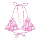 Pink and White Hawaiian Flowers String Bikini Swimsuit Top – Eco Swimwear by Extremely Stoked®
